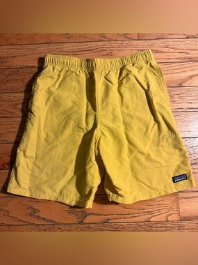 Patagonia Yellow Drawstring Shorts with Turquoise Cord